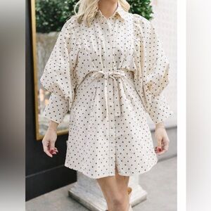 Vestique Cream Polka Dot Long Sleeve Dress